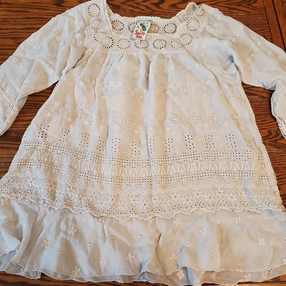 Johnny Was grey eyelet peasant blouse size XS